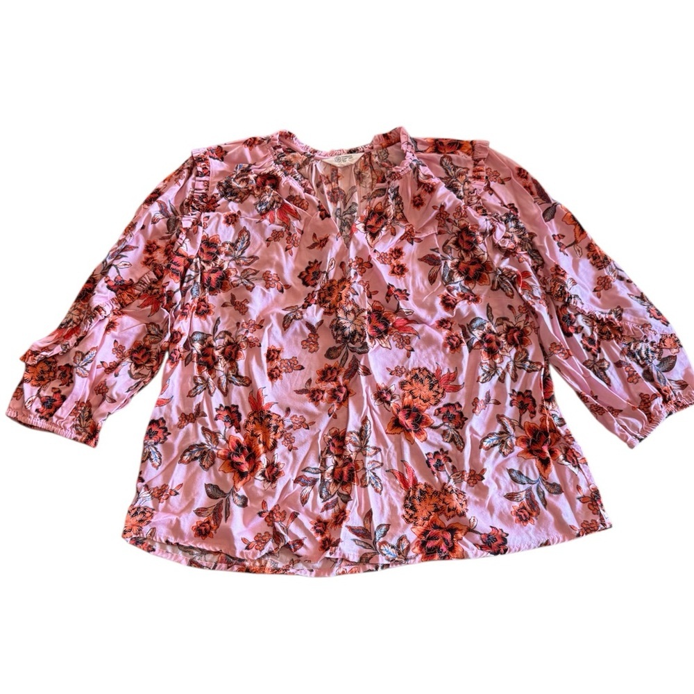 Candace Cameron Bure Pink Floral Quarter Sleeve Blouse M